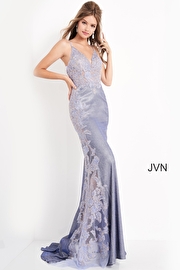 Jvn Nude Sheer Embroidered Bodice Prom Dress