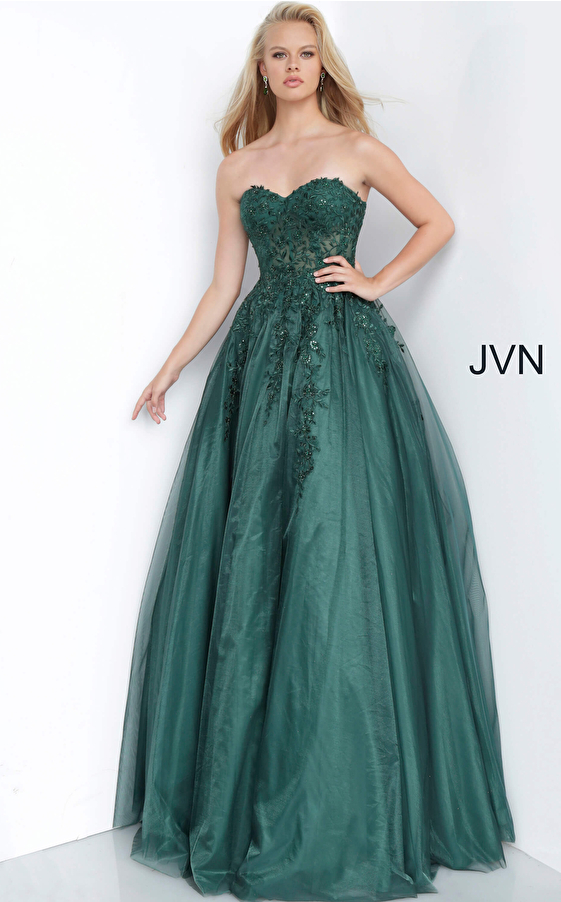 Jvn00915 Dress Jvn Emerald Strapless Embroidered Prom Ballgown 1281