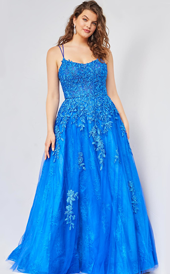 JVN06644 | Royal Tie Back Embroidered Prom Ballgown