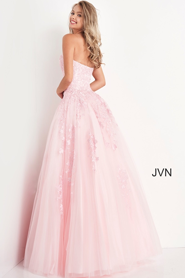 JVN1831 Dress | JVN Off White Nude Strapless Embroidered Ballgown