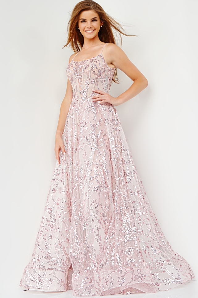 Floral Embroidered Sleeveless A-Line Gown