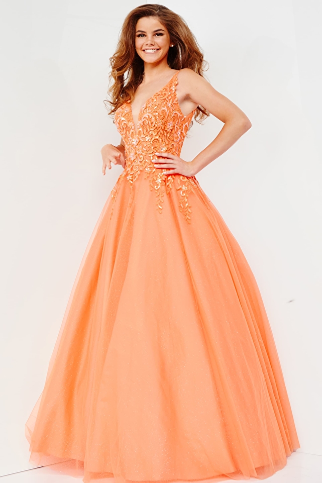 orange ball gown prom dresses