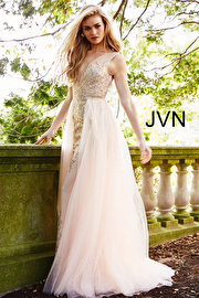 Jovani JVN 41677 size 0 Navy/Gold Prom Dress embellished v