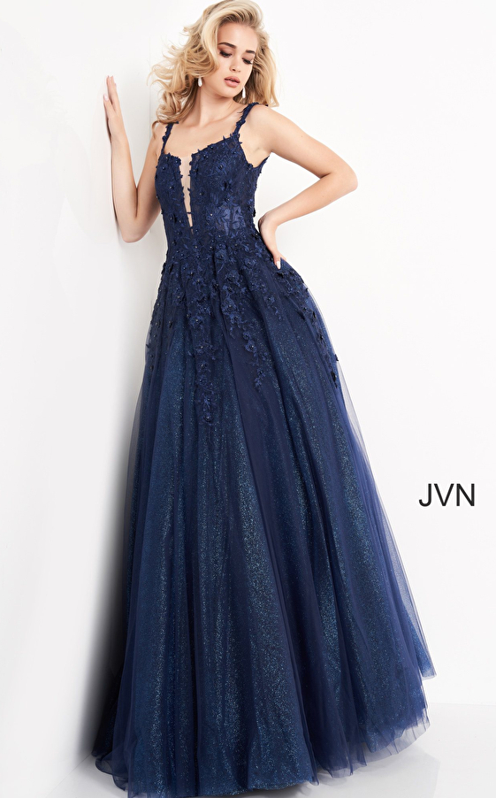 JVN4271 Dress | JVN Sky Blue Floral Embroidered Prom Ballgown