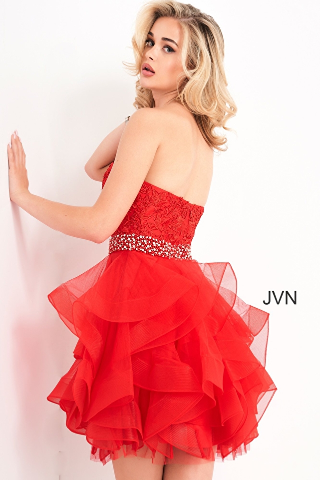 JVN3099 Dress lace dress flare | short fit and strapless Off cocktail white