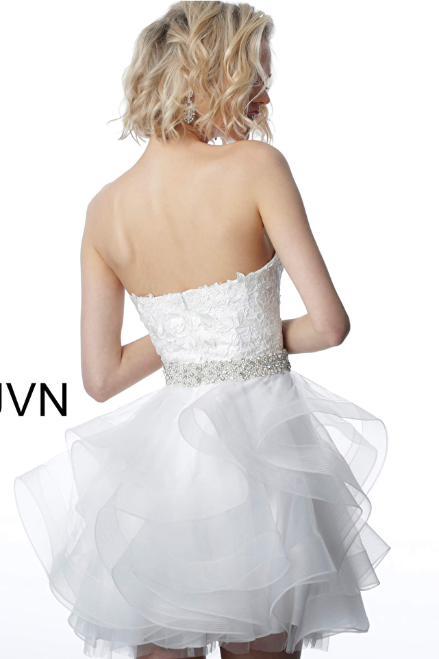 short dress and JVN3099 strapless Dress | lace white flare fit Off cocktail