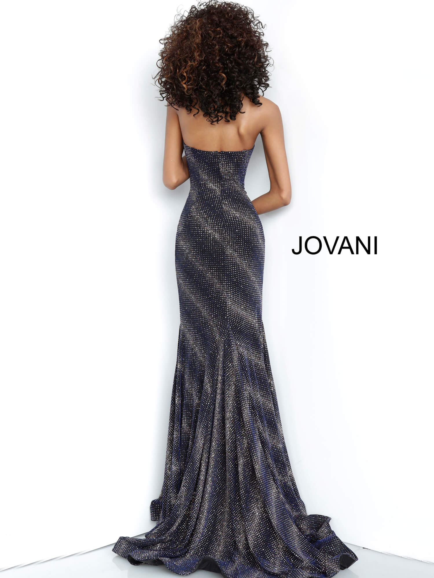 Jvn 1167 | Navy silver glitter strapless prom dress