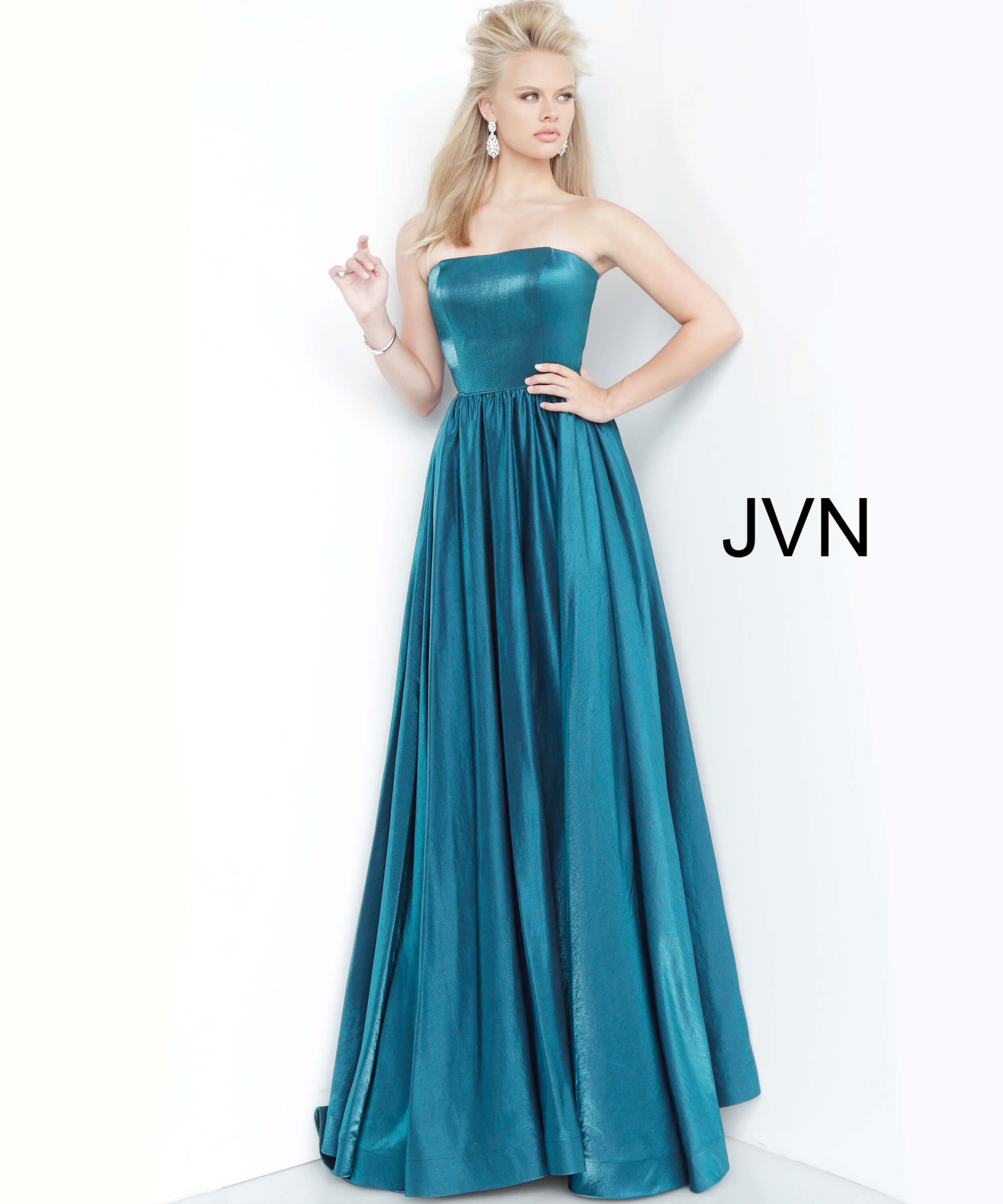 Jvn Dress Teal Strapless Straight Neckline Prom Gown