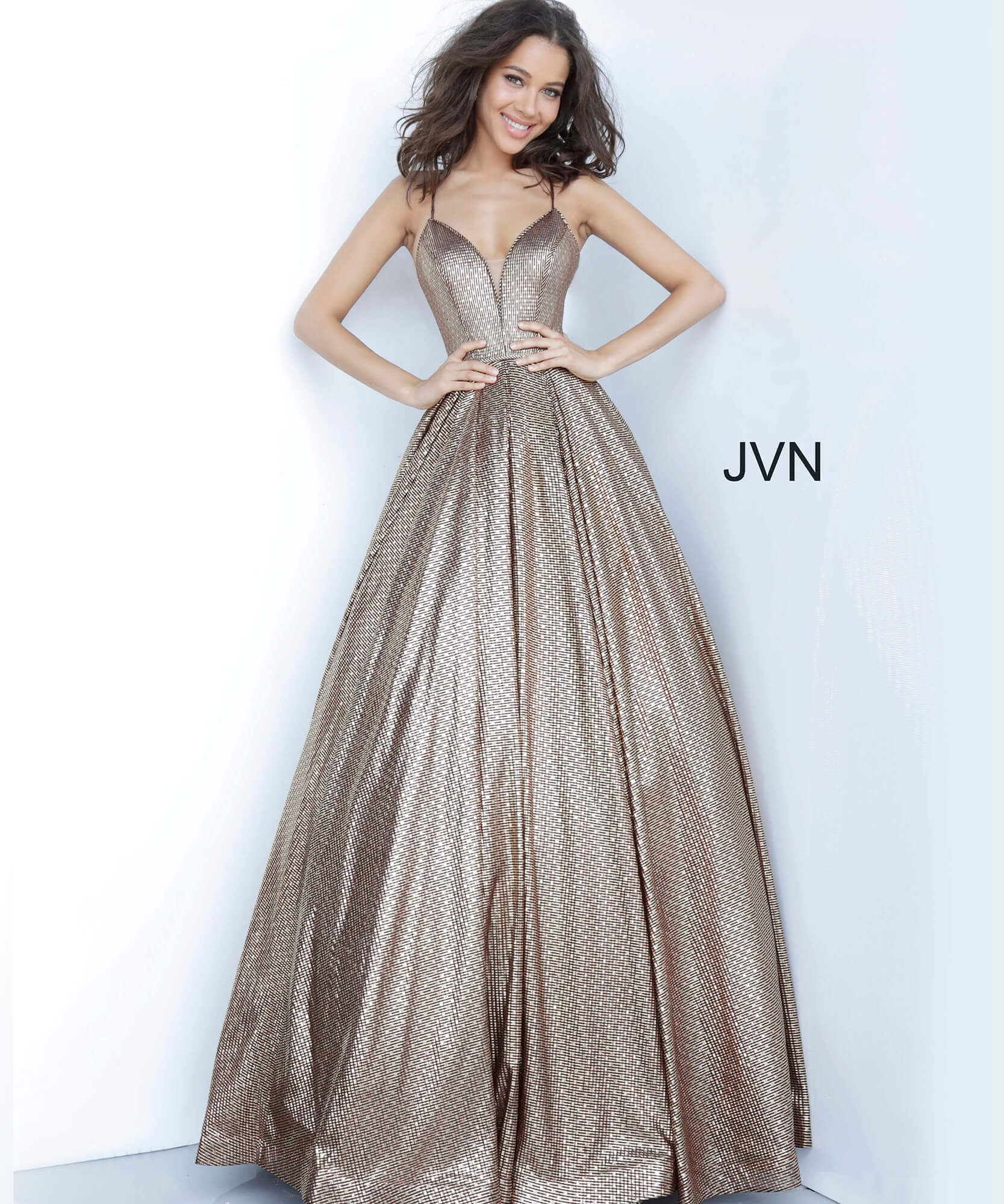 JVN02317 Dress | Gold Purple Print Sexy Prom Ballgown
