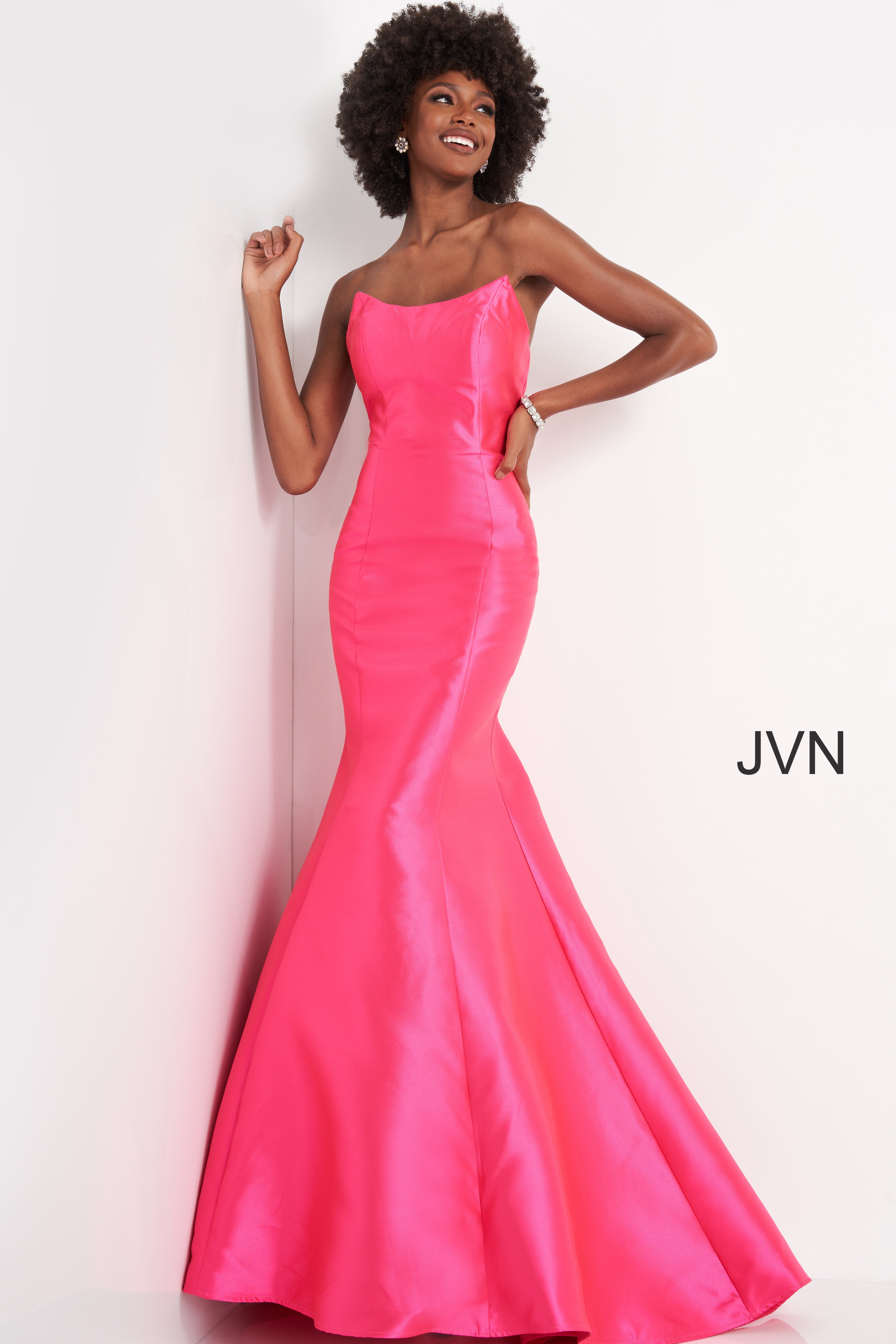 JVN02365 | Fuchsia Mikado Scoop Neck Prom Dress