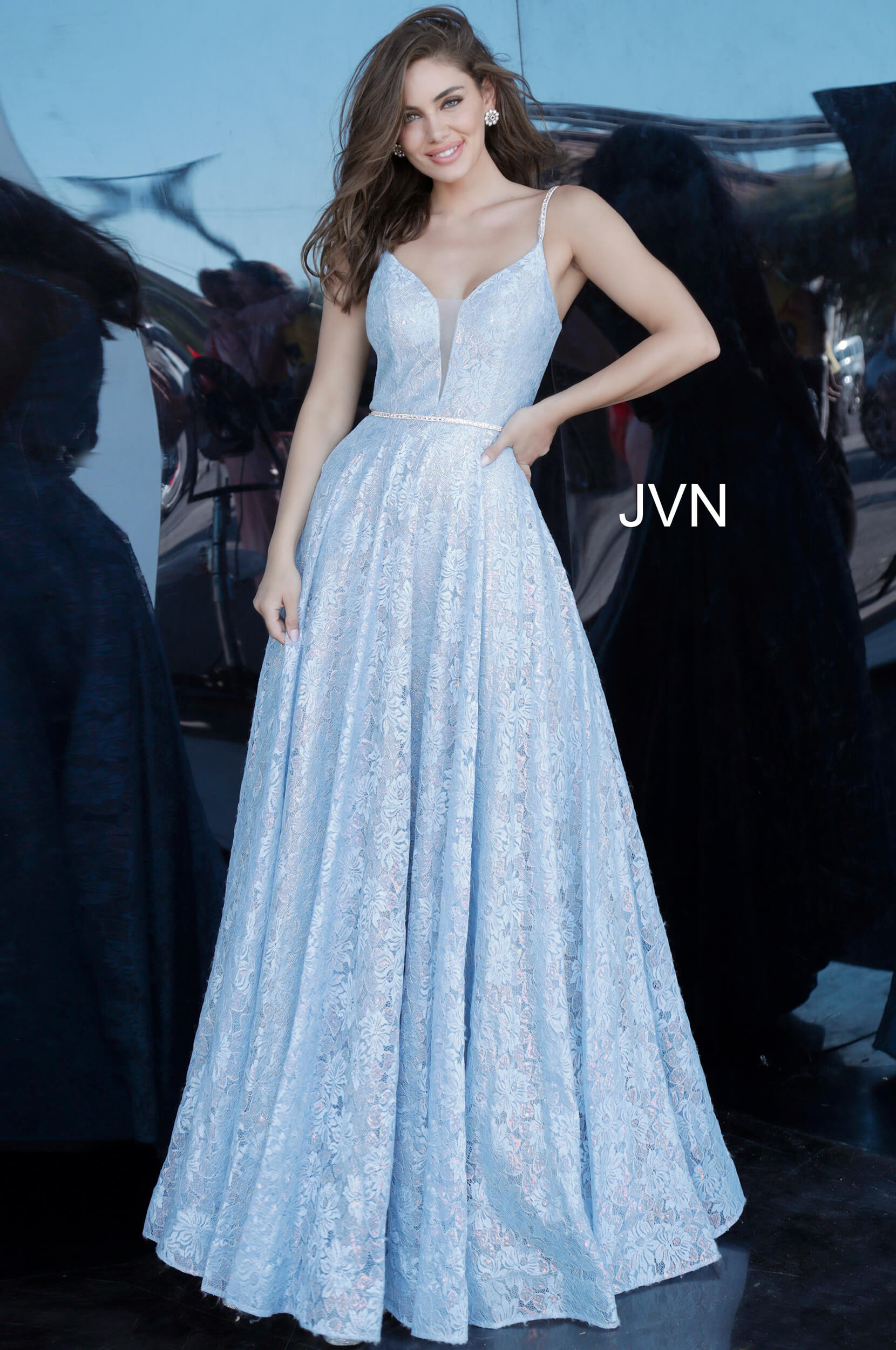 light blue maxi prom dress