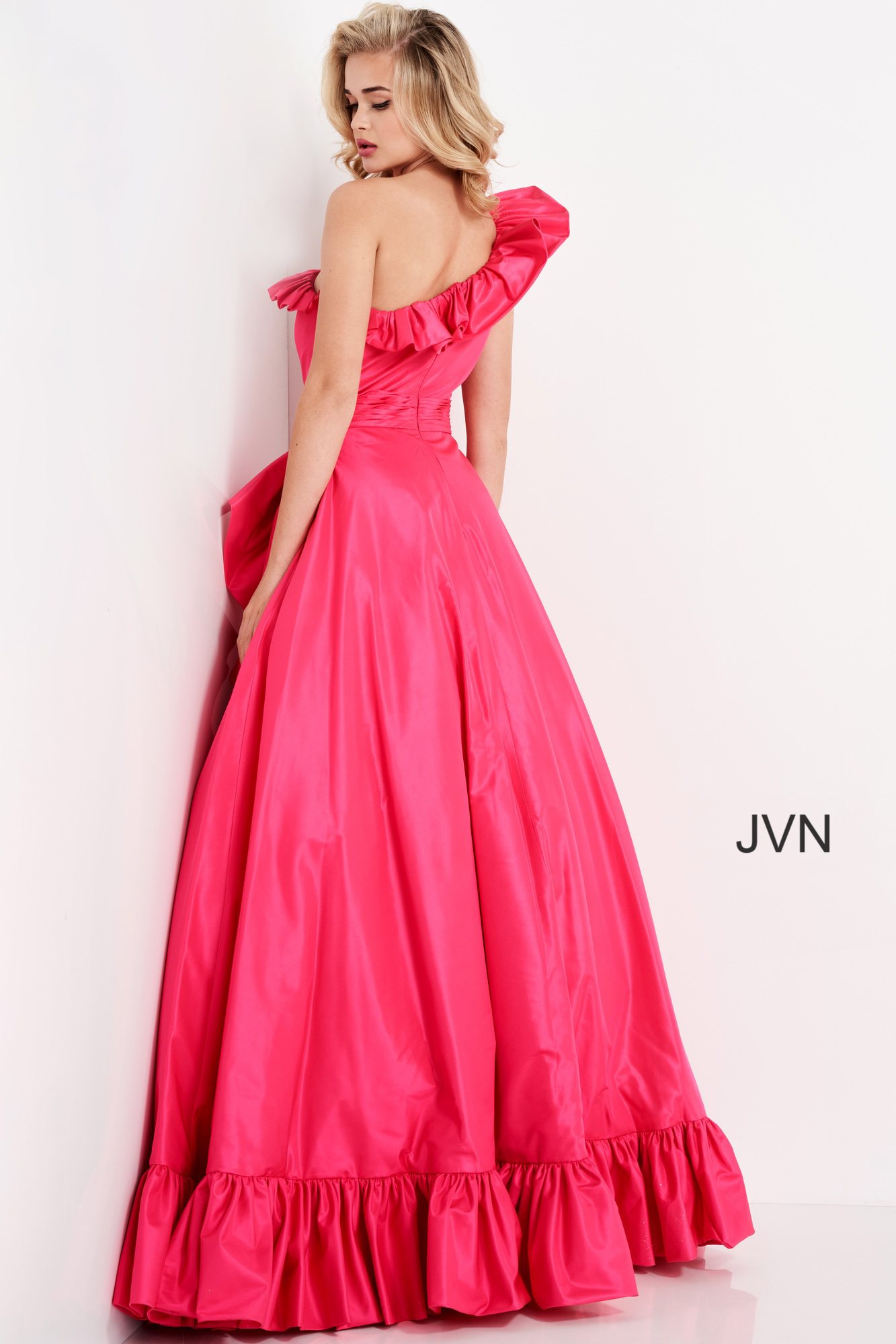 JVN03231 | Fuchsia Ruffle Hem Sleeveless Prom Ballgown