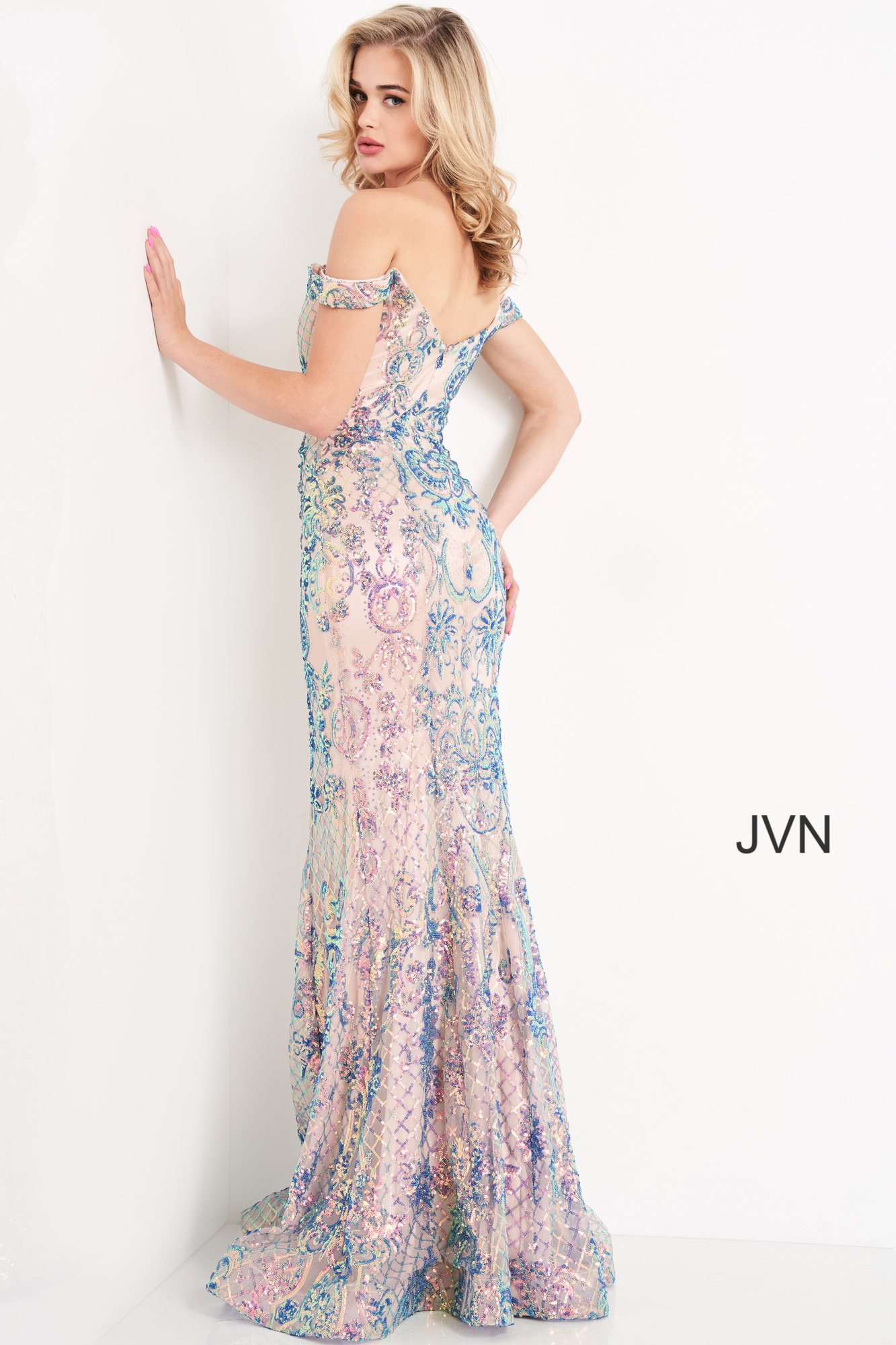 JVN04515 | Lilac Sequin Plunging Neck Prom Dress