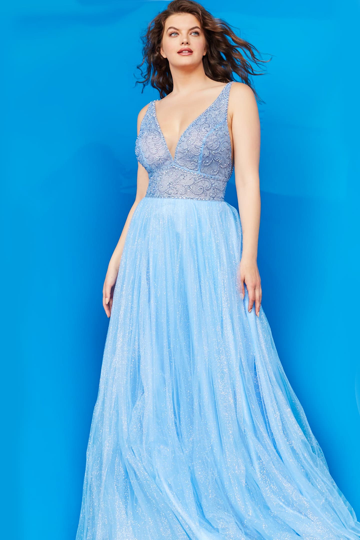 Light Blue Embellished Bodice Plus Size Dress Jvn05818 0989