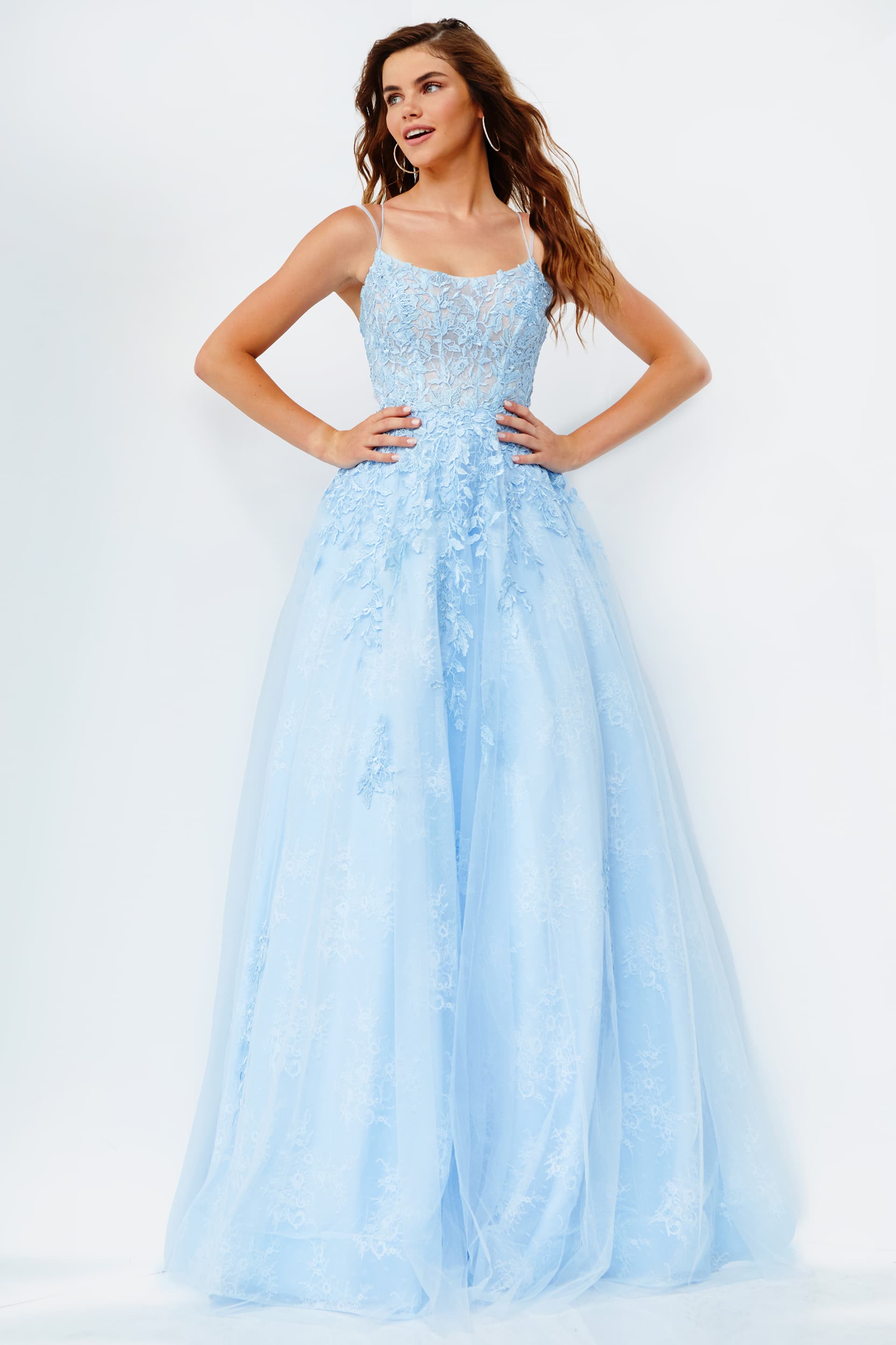 JVN06644 | Royal Tie Back Embroidered Prom Ballgown