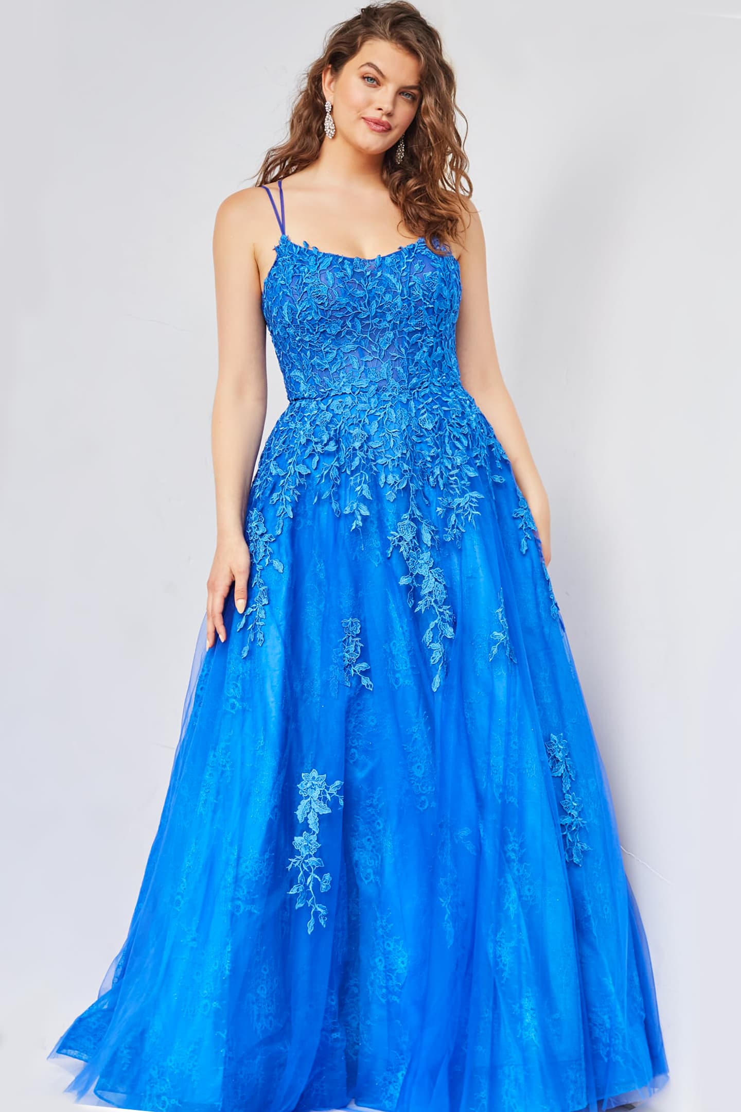 JVN06644 | Royal Tie Back Embroidered Prom Ballgown