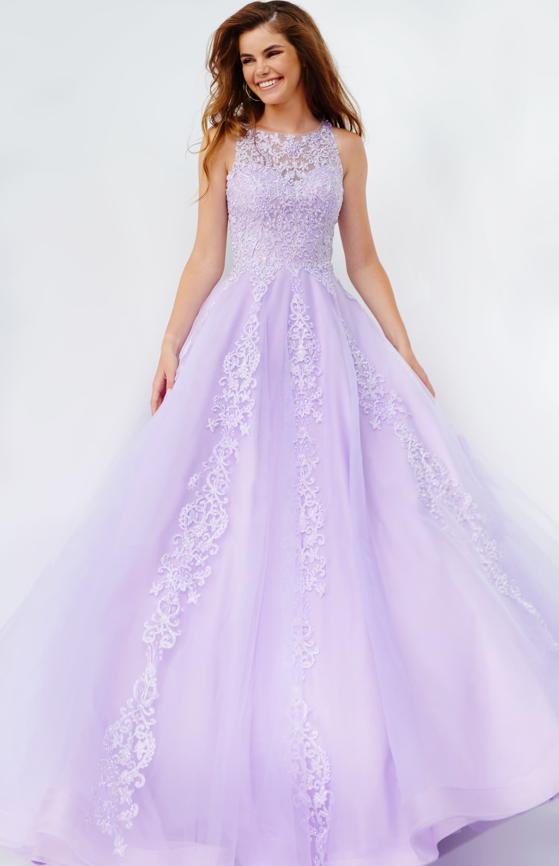 JVN06743 | Sky Blue Embellished Bodice Tulle Prom Gown