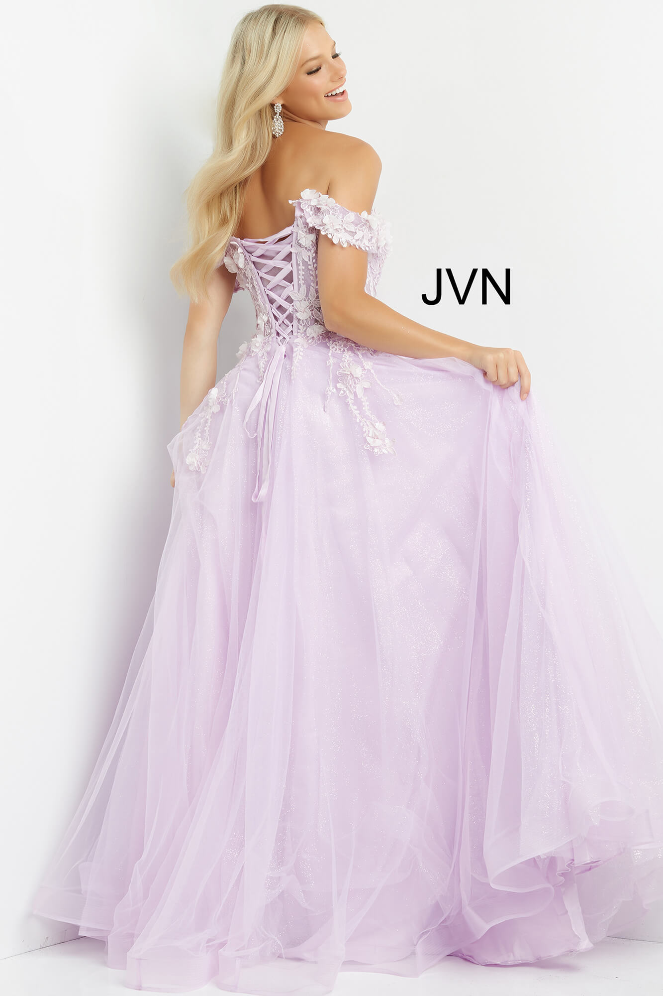 JVN08295 Lilac Floral Appliques Sweetheart Neckline Prom Dress