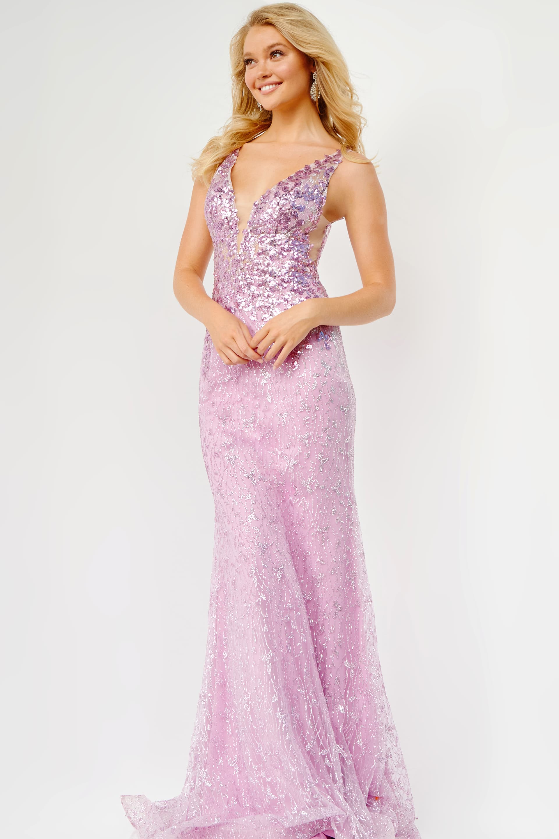 JVN08418 Fuchsia Embellished Bodice Sheath Prom Dress - JVN