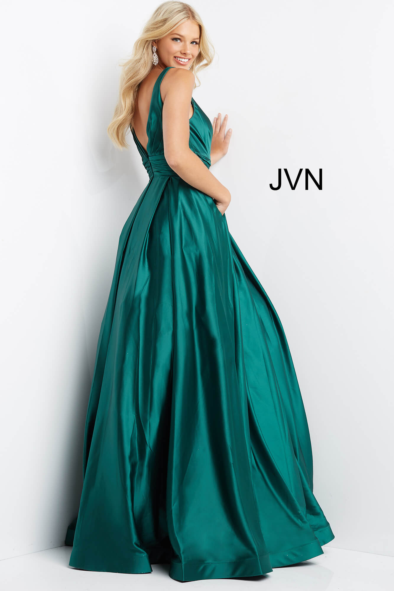 JVN08419 | Emerald Long A Line Prom Gown with Pockets