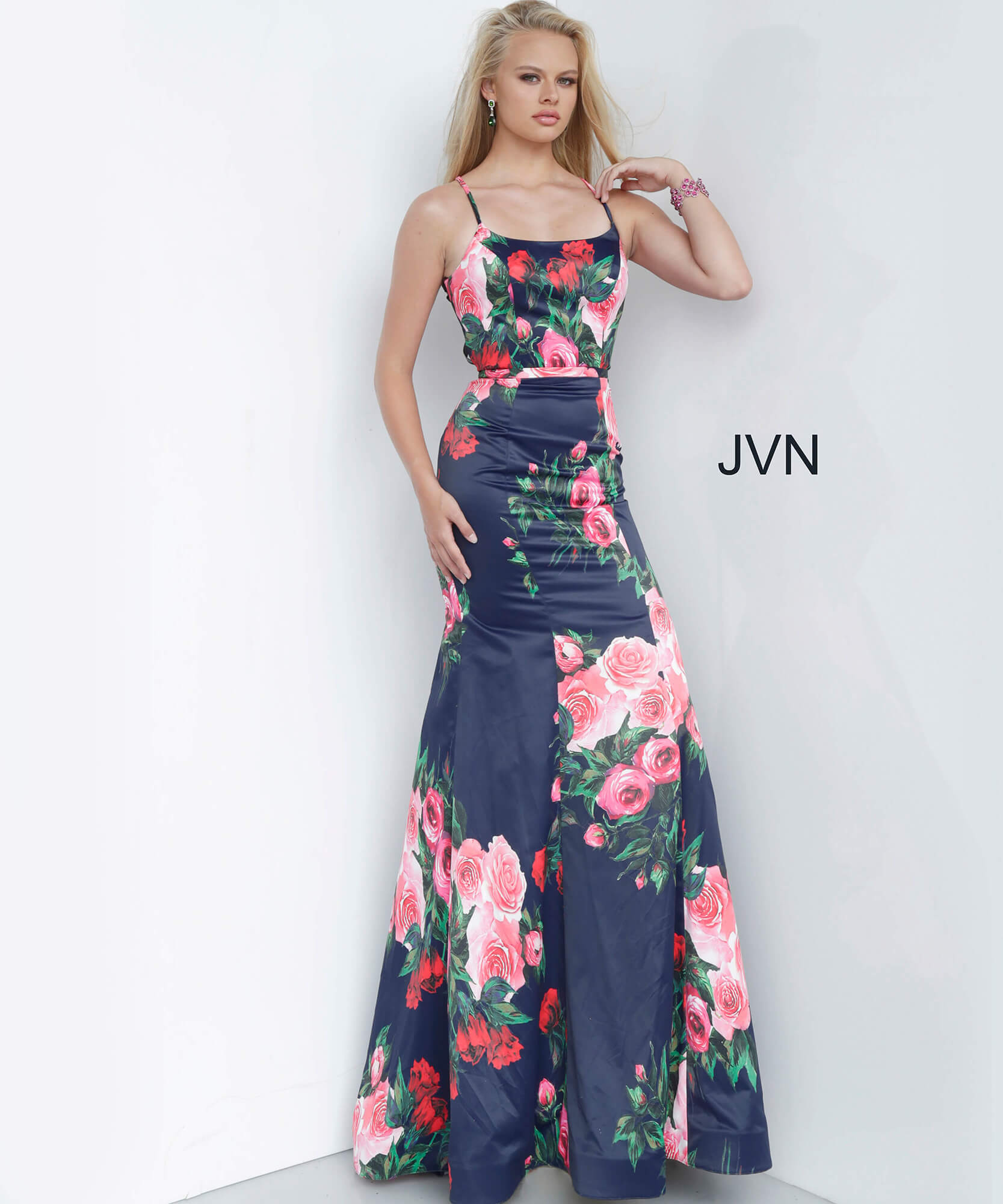 navy floral prom dress