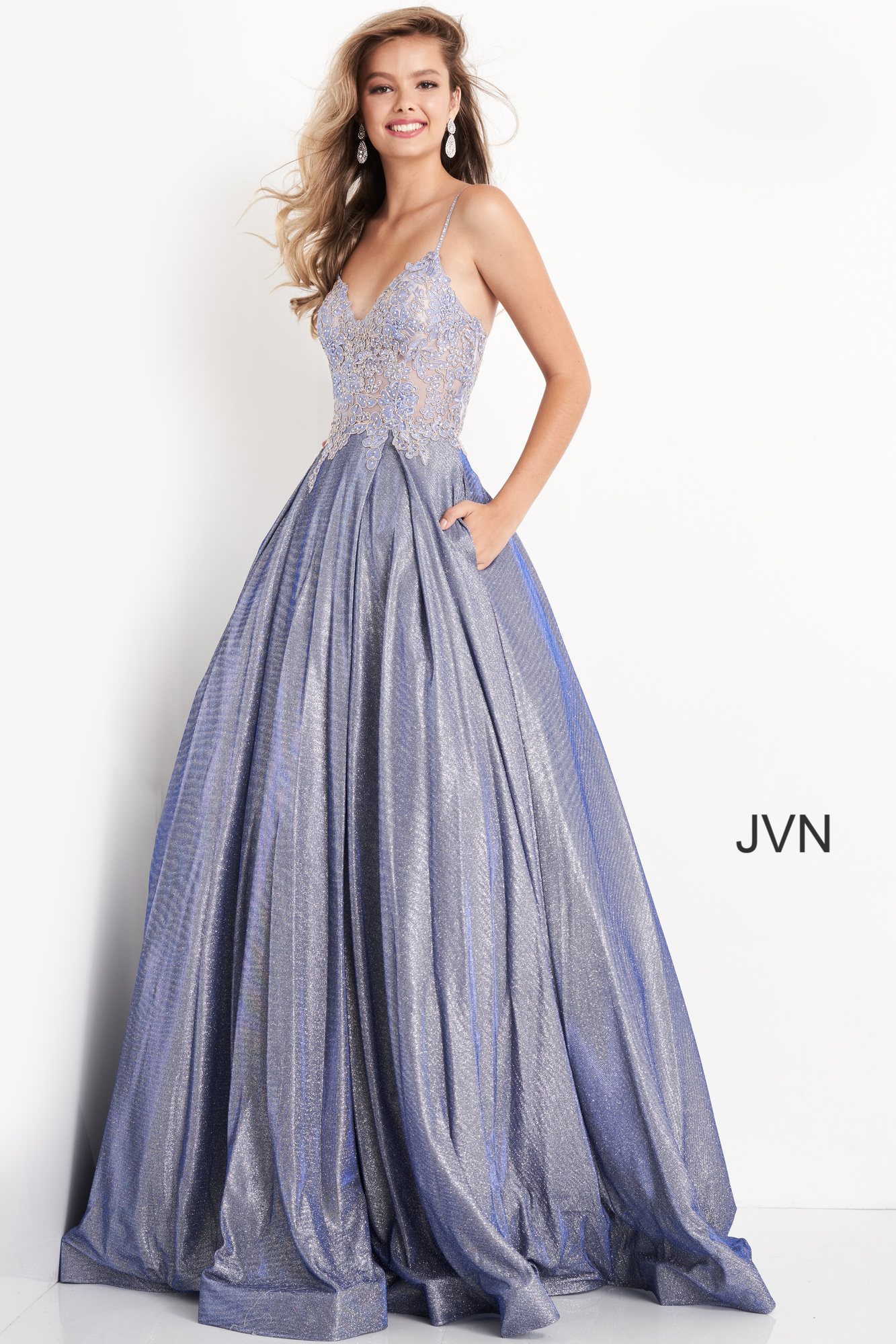 Jvn2206 Dress Nude Embroidered Floral Bodice Prom Ballgown 