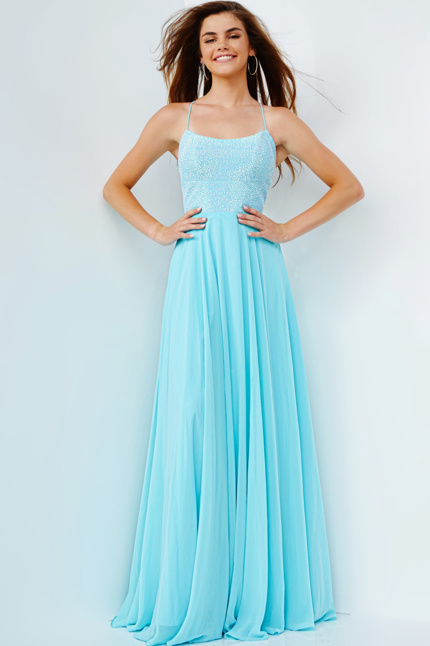 Jvn22288blue Silk Chiffon Prom Dress 