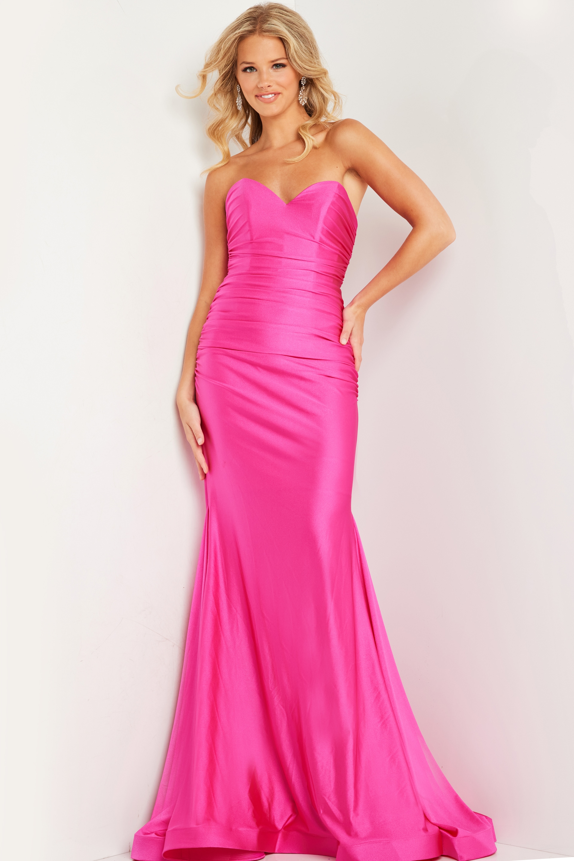 Fuchsia ruched long dress JVN37006