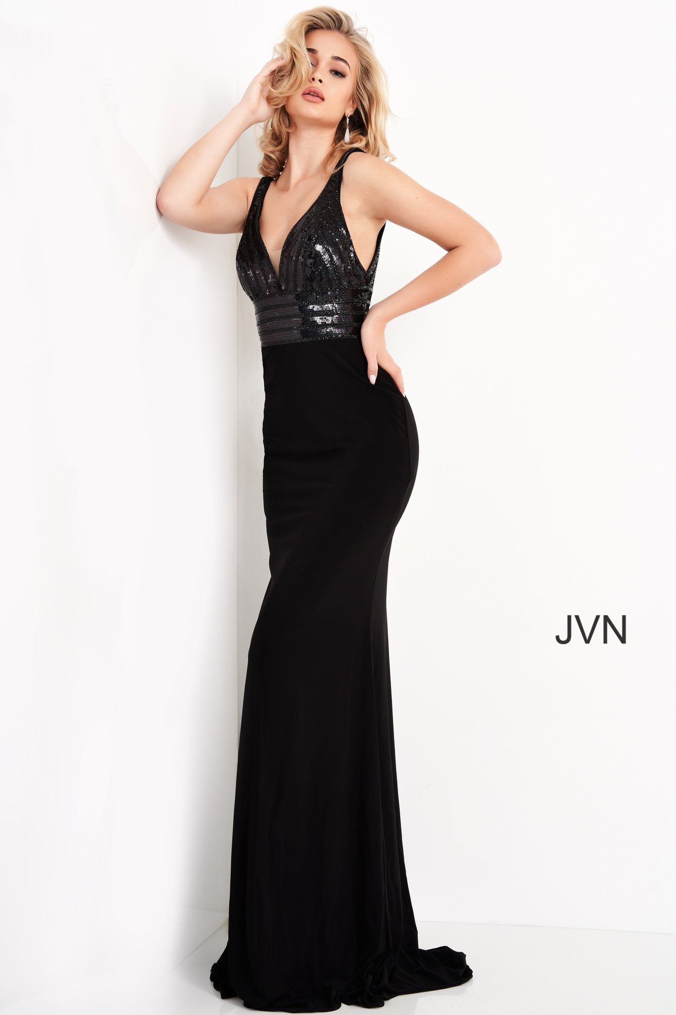 JVN4240 Dress | JVN Ivory Sequin Embellished Bodice Prom Dress