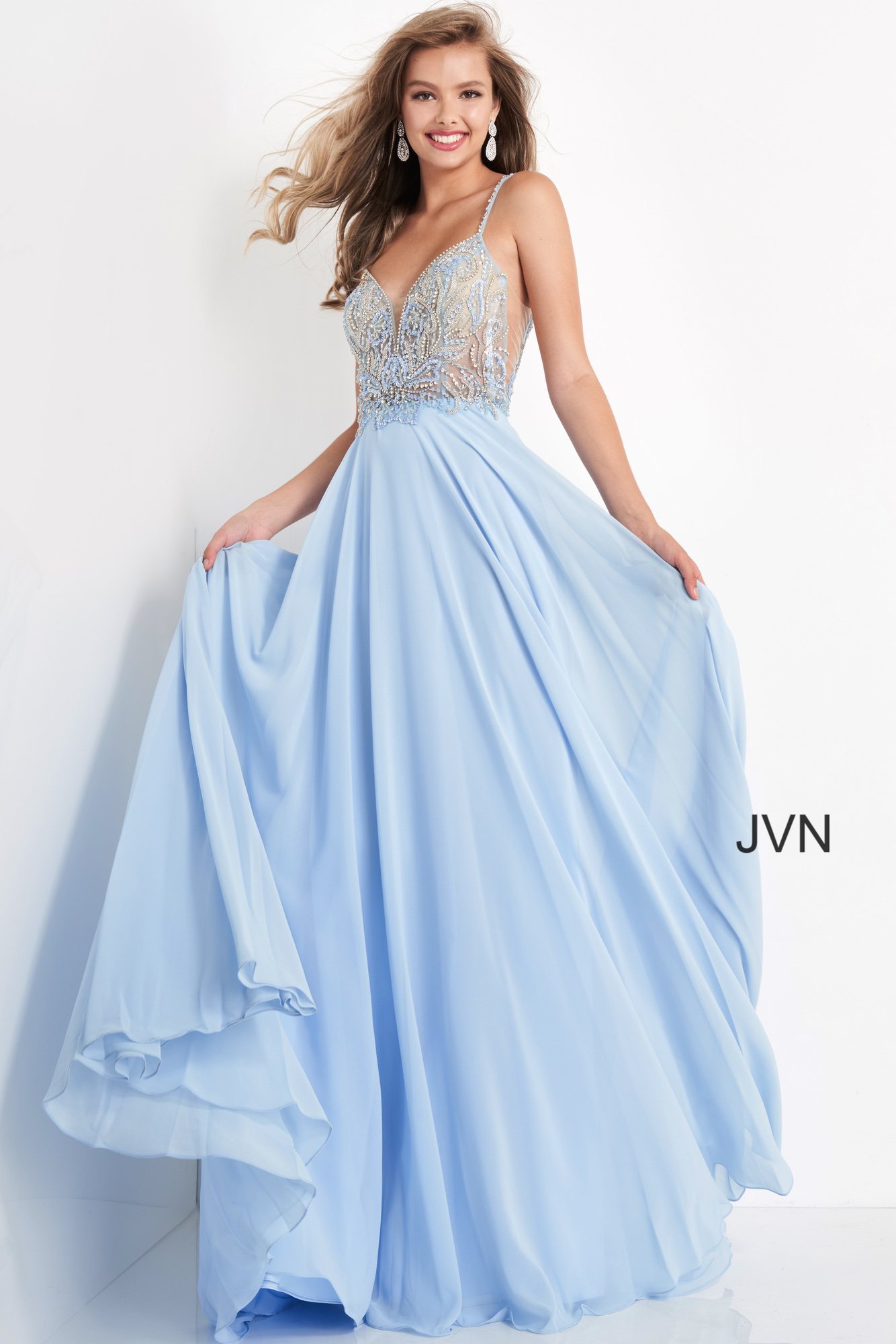 blue chiffon prom dress