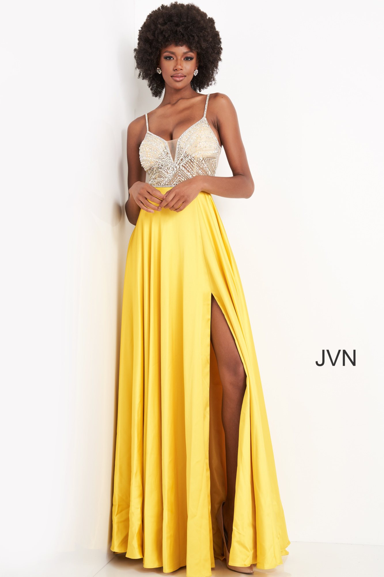 yellow embellished dress