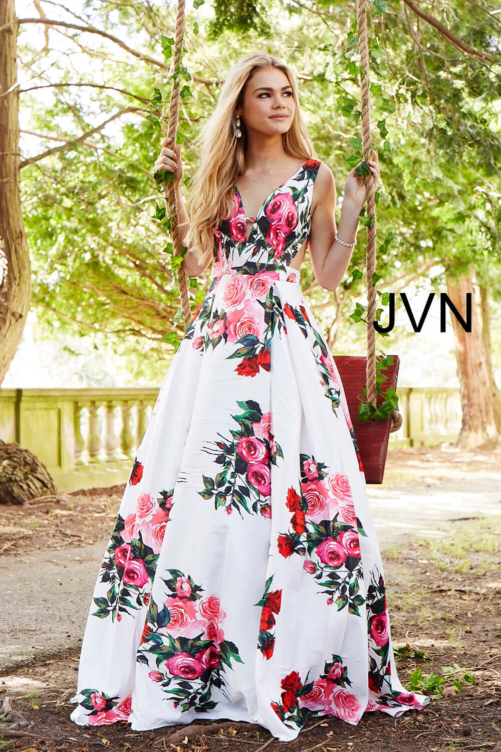 white prom dress with flowers
