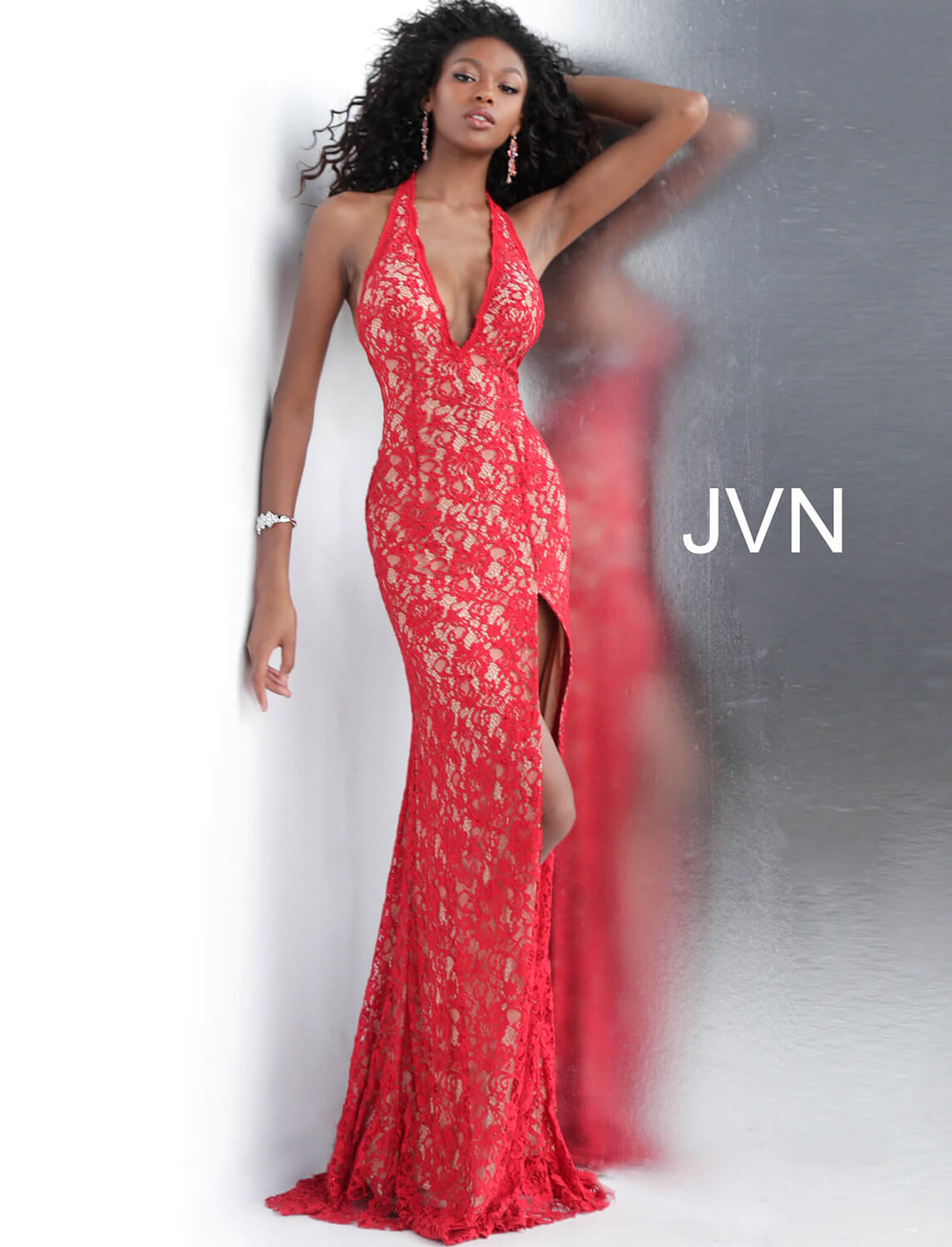 red lace halter dress