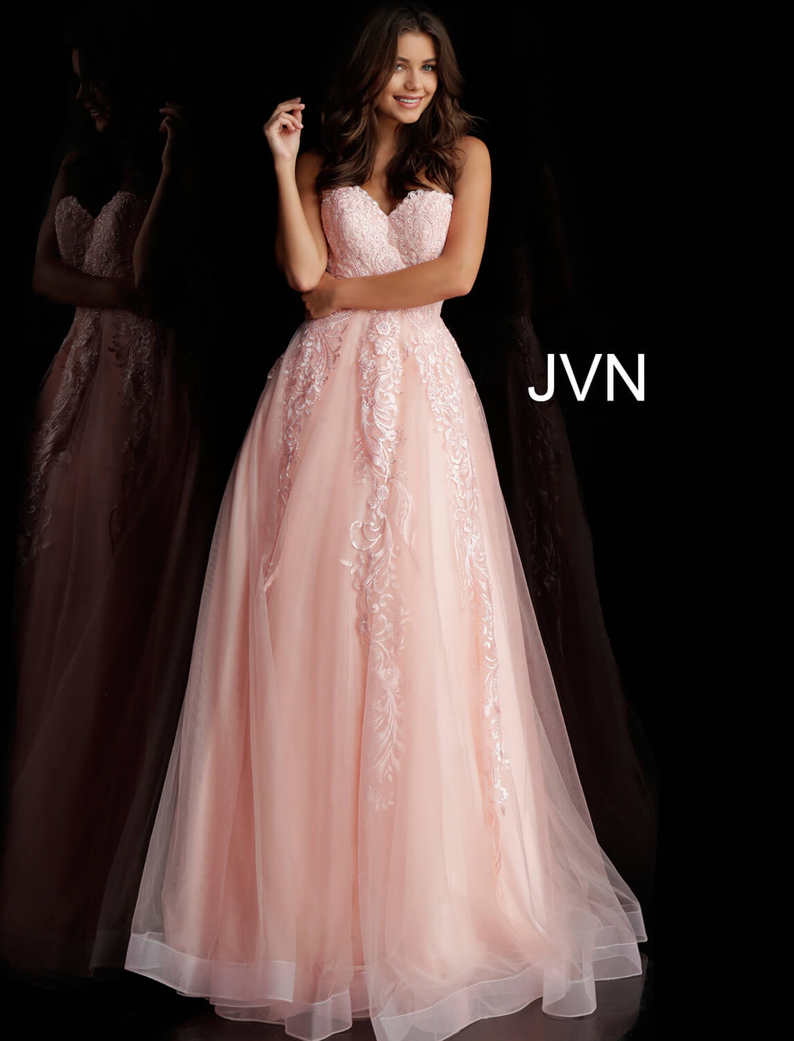 pink embroidered prom dress