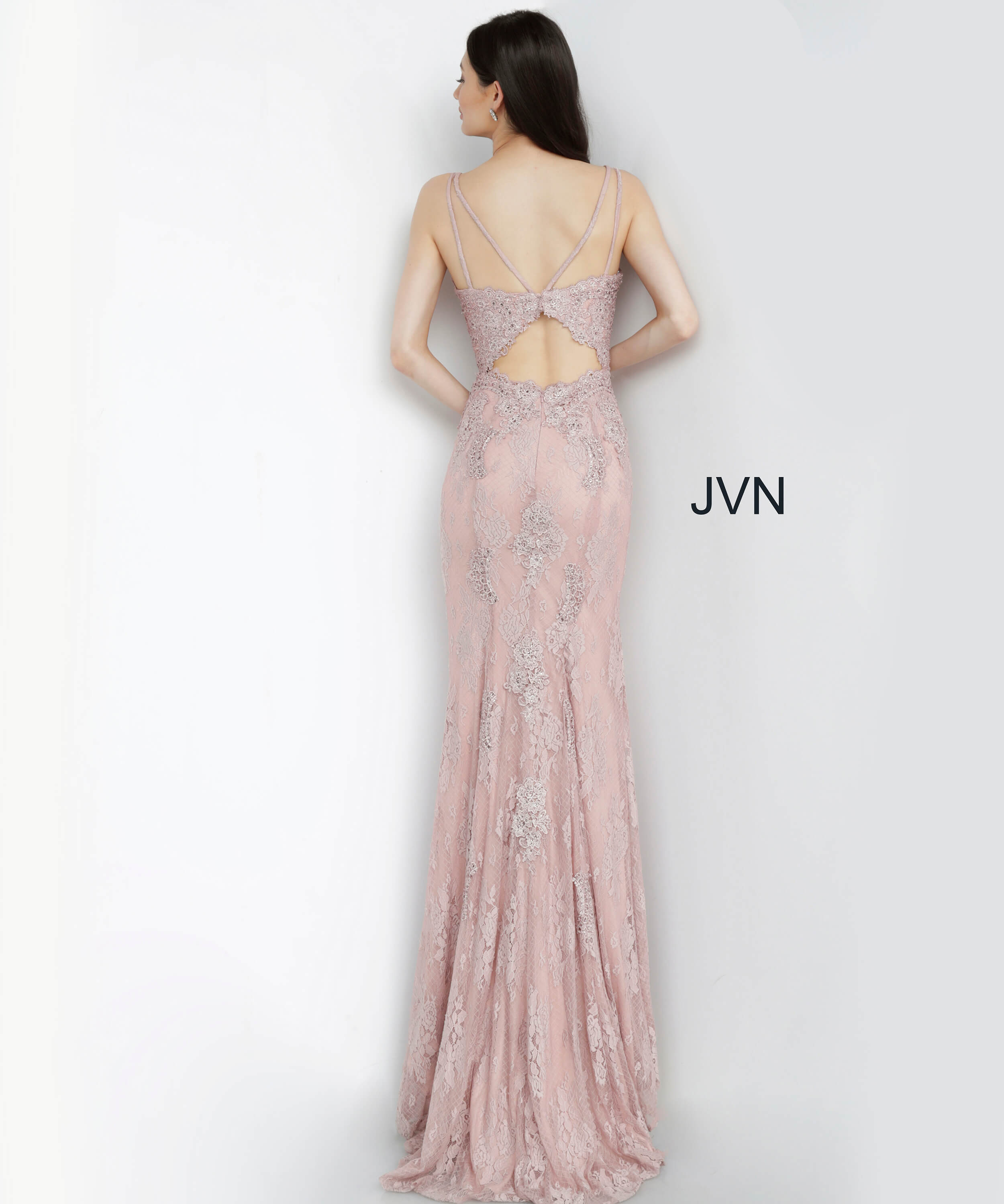 JVN66971 Dress| Red Bodycon Lace Plunging Neck Backless Prom Dress