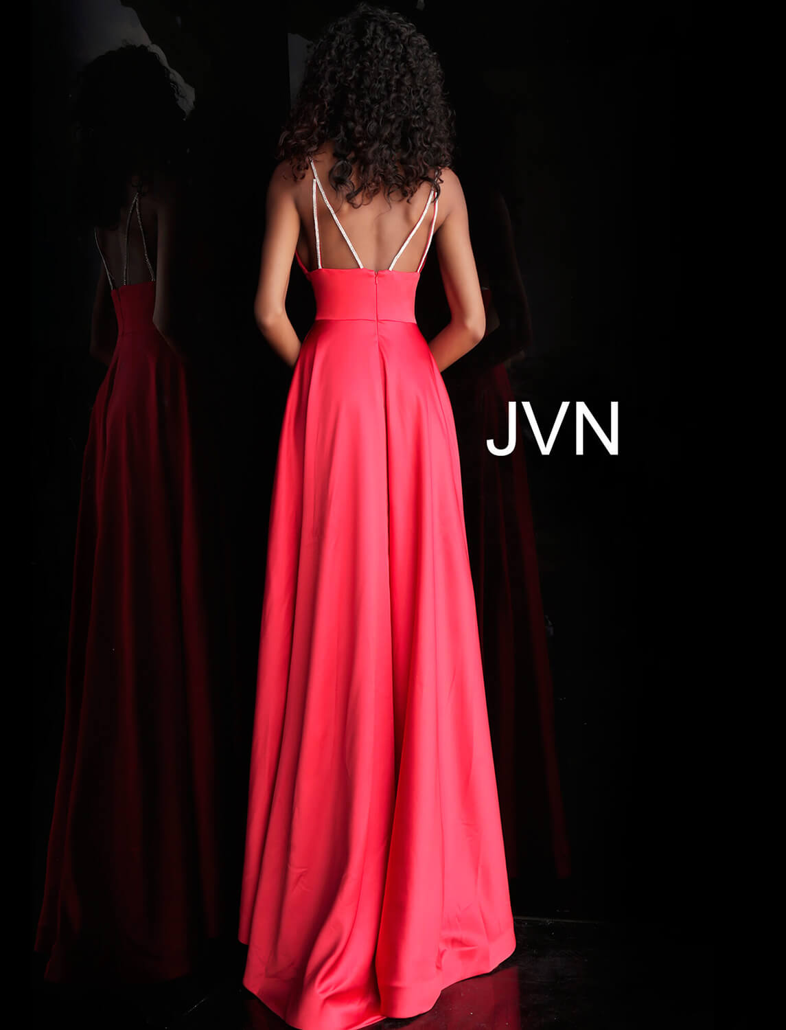JVN68314 Dress| Red and Teal V Neck High Waist Prom Dress